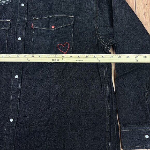 Levis Black Denim Western Shirt Oversized Fit Embroidered Heart Detail Size M - Picture 8 of 15